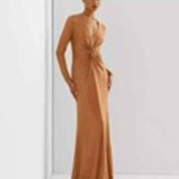 NWT Ralph Lauren Bronze Gold Women's V neck Twist Front Long sleeve Gown SZ 8 - Picture 3 of 7